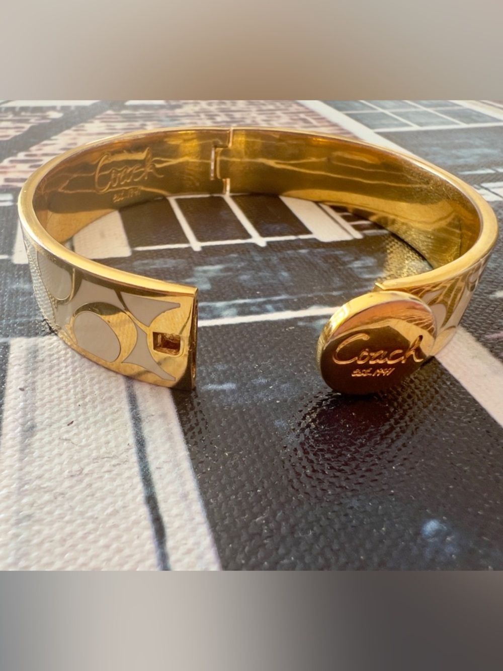 Coach Gold and White Enamel Signature Bangle - Picture 3 of 3